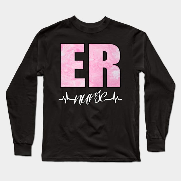 ER Nurse Heartbeat Pink Swirl Long Sleeve T-Shirt by Duds4Fun